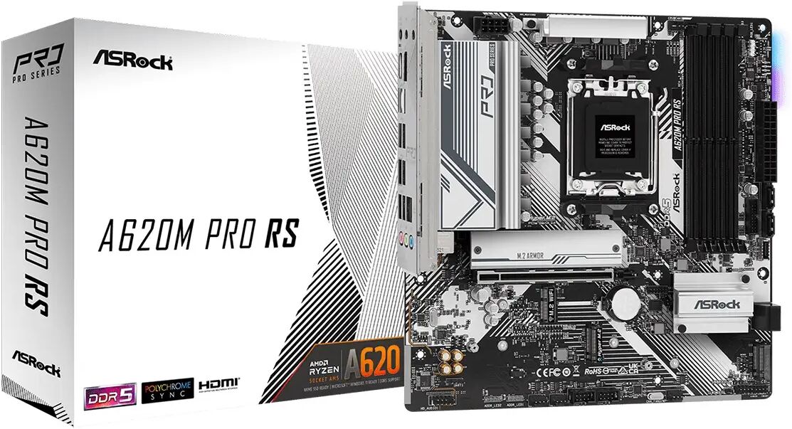 ASRock A620M PRO RS AMD Ryzen DDR5 Micro ATX Motherboard - Socket AM5