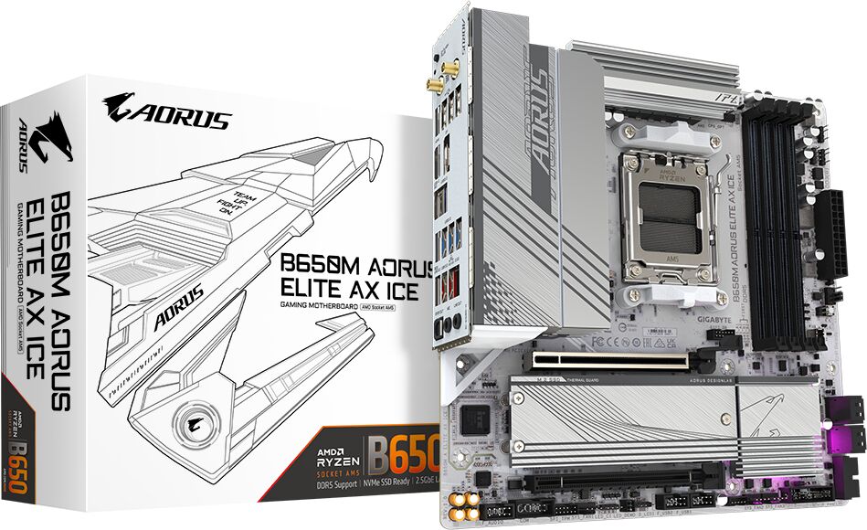 Gigabyte B650M Aorus Elite AX Ice AM5 DDR5 Micro ATX Wifi Motherboard