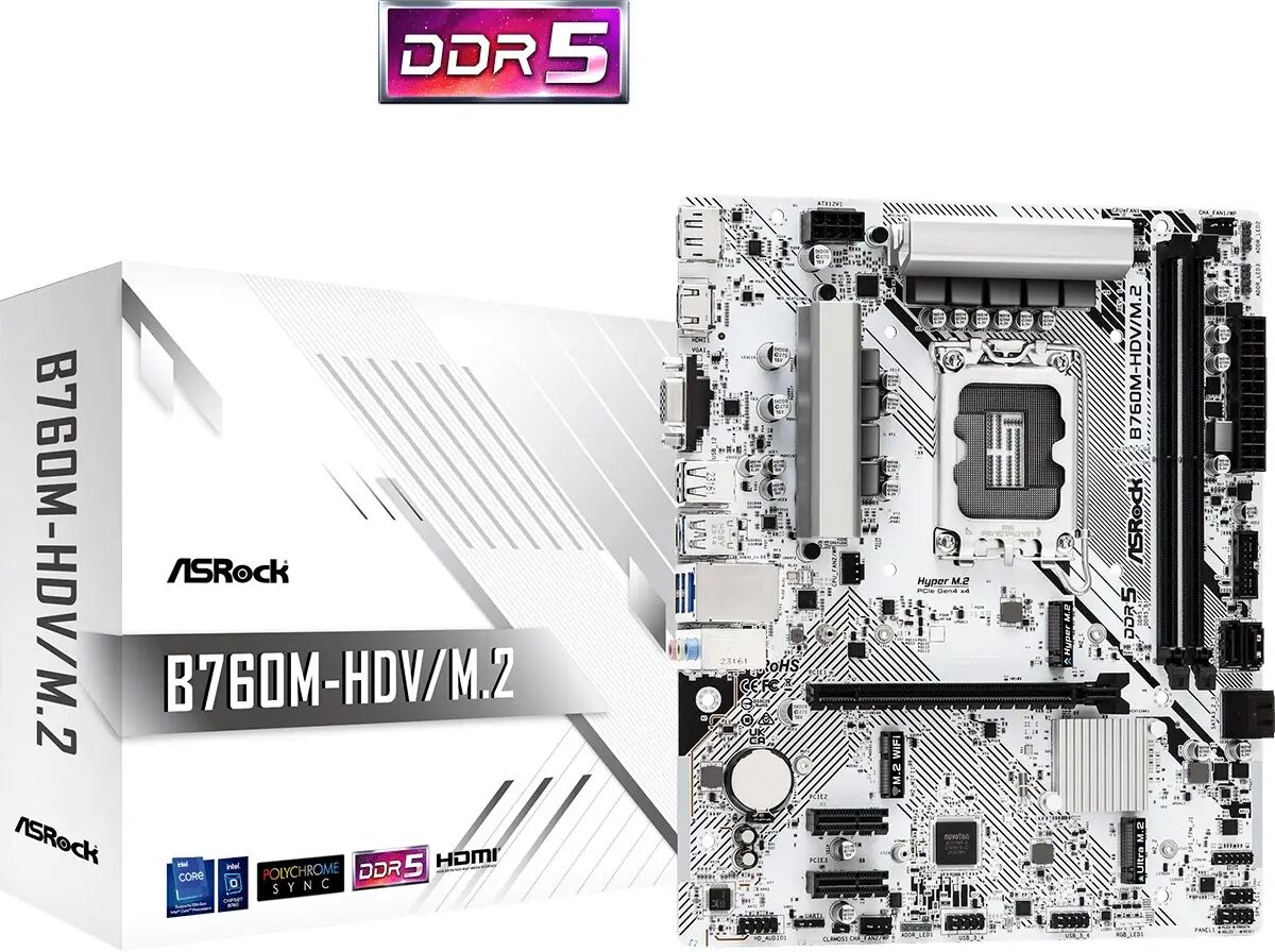 ASRock B760M-HDV/M.2 Intel DDR5 Micro ATX Motherboard - LGA 1700