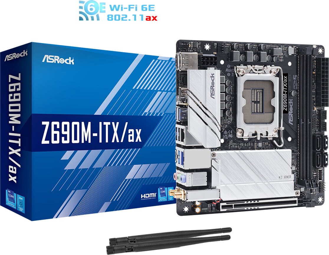 ASRock Z690M-ITX/ax Intel DDR4 PCIe 5.0 Mini ITX WIFI Motherboard - LGA 1700