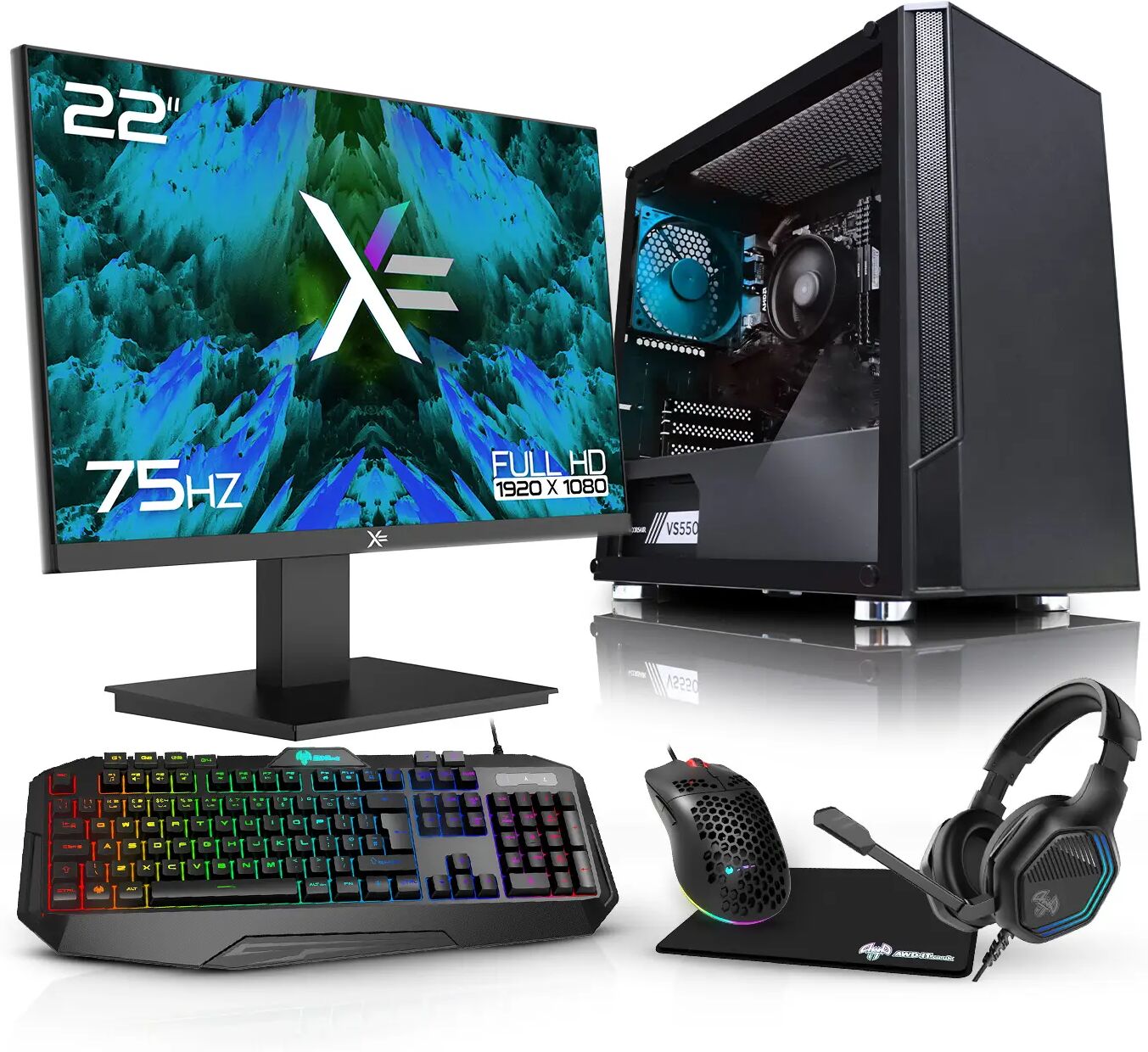 AWD-IT Ryzen 4300G Citadel with AMD VEGA Graphics Desktop PC Monitor Package for Gaming