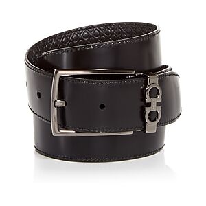 Salvatore Ferragamo Men's Gancini Embossed Reversible Leather Belt  - Black - Size: 110 cm / 44 inmale