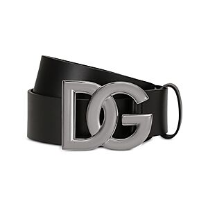 Dolce & Gabbana Men's Logo Leather Belt  - Black/Silver - Size: 32male