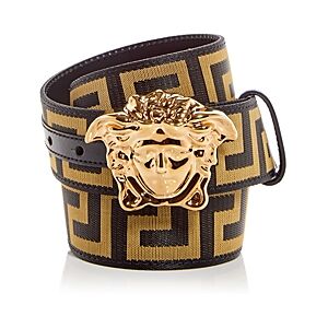 Versace Men's Medusa Buckle Woven Belt  - Black+Gold - Size: 80 cm / 32 inmale