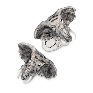 Jan Leslie Hand-Painted Sterling Silver & Mother-of-Pearl Elephant Cufflinks  - Silvermale