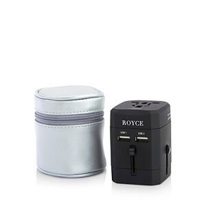 Royce New York International Travel Adapter in Leather Carrying Case  - Silver
