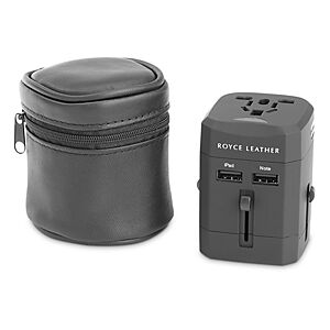 Royce New York International Travel Adapter in Leather Carrying Case  - Black