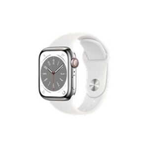 Apple Watch Series 8 GPS + Cellular 41mm Silver Stainless Steel Case with White Sport Band - Regular (MNJ53B/A)