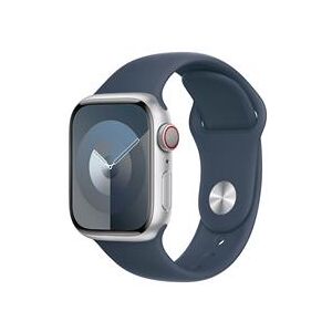 Apple Watch Series 9 GPS + Cellular 41mm Silver Aluminium Case with Storm Blue Sport Band - M/L (MRHW3QA/A)