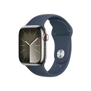 Apple Watch Series 9 GPS + Cellular 41mm Silver Stainless Steel Case with StormBlue Sport Band - M/L (MRJ33QA/A)