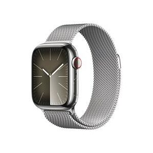 Apple Watch Series 9 GPS + Cellular 41mm Silver Stainless Steel Case with Silver Milanese Loop (MRJ43QA/A)