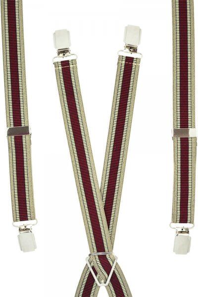 Wine Red, Beige & Gold Vertical Striped Skinny Trouser Braces