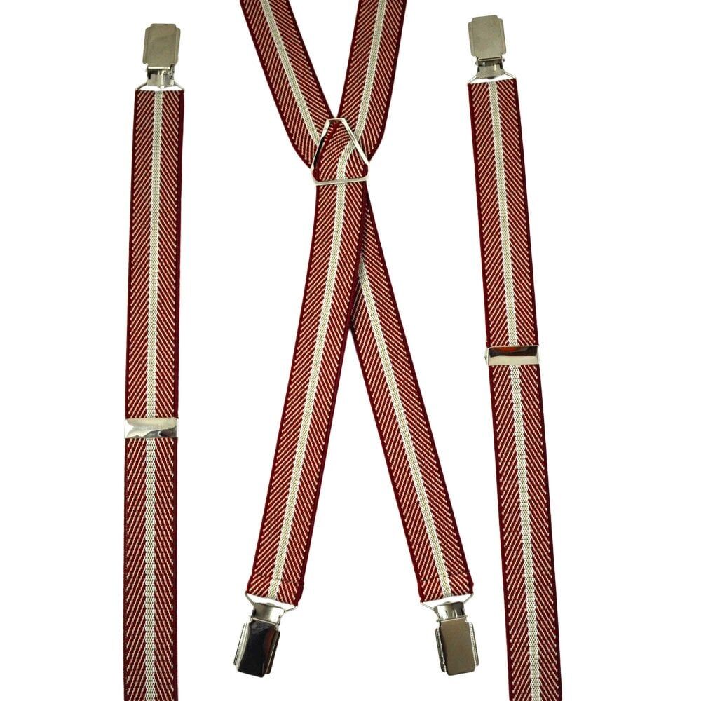 Wine Red, Beige & White Patterned Skinny Men&apos;s Trouser Braces