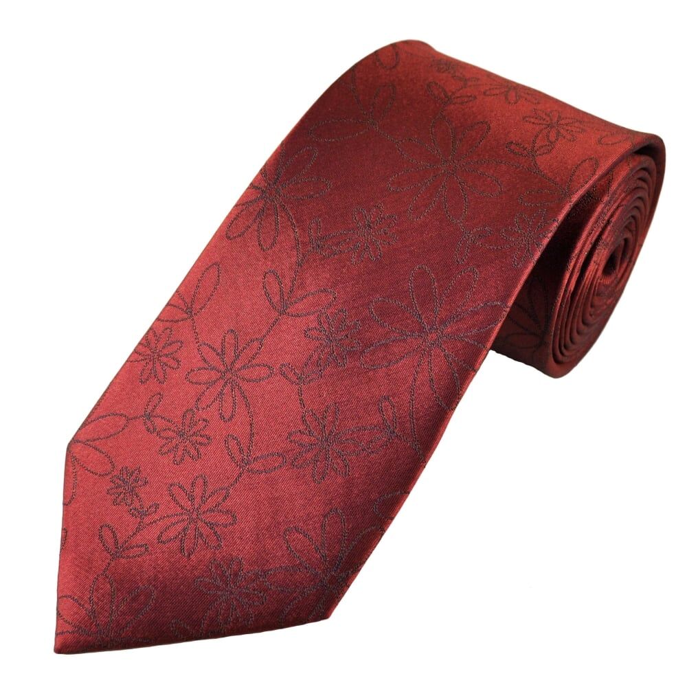 Wine Red FlowerStencil Patterned Men&apos;s Silk Tie
