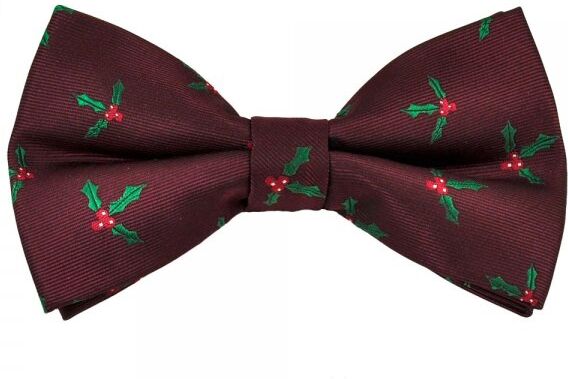 Wine Red Holly & Berries Novelty Christmas Bow Tie