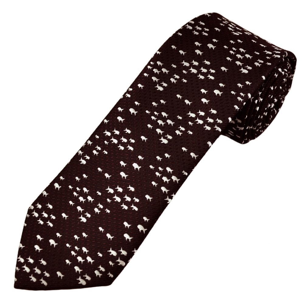 Wine Red with White Fish Men&apos;s Novelty Tie