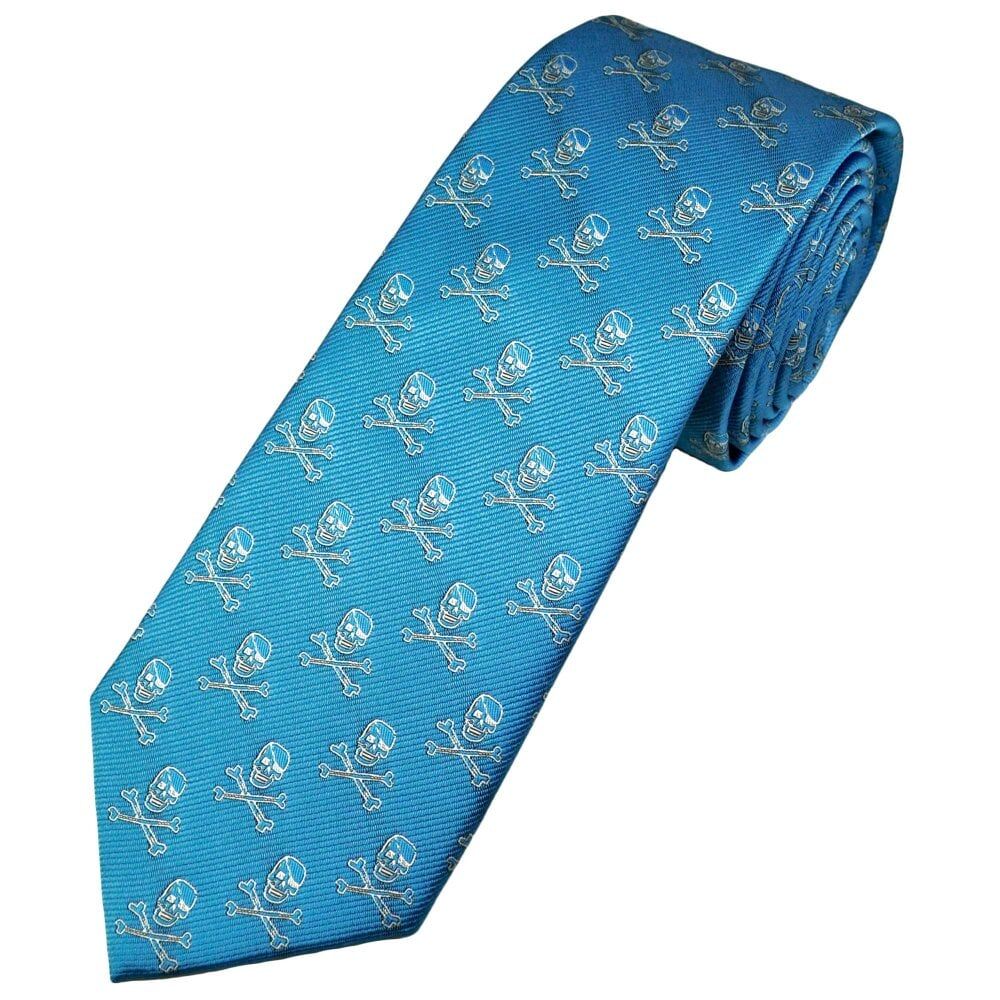 Skull, Eye Patch & Crossbones, Blue Novelty Tie