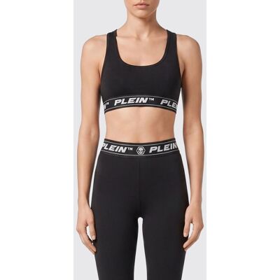 PHILIPP PLEIN Cropped Jersey Top with Square Neckline and Jacquard Logo - Size: M - female PHILIPP PLEIN Cropped Jersey Top with Square Neckline and Jacquard Logo - Size: M - female