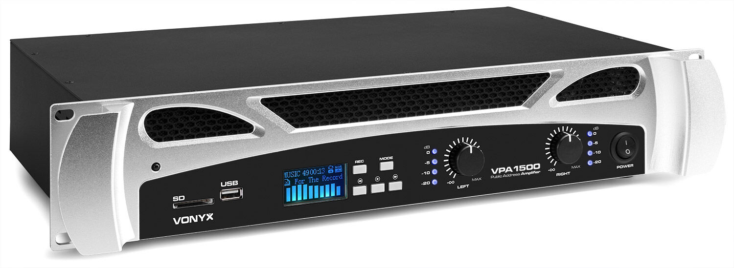 Vonyx VPA1500 PA Amplifier 2x 750W Media Player with BT - 2-channel power amplifiers