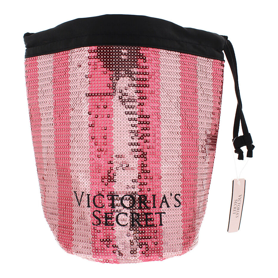 Victoria's Secret Pink Sequin With Black Drawstring Storage Bag