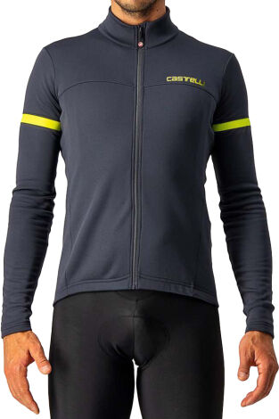 Castelli Fondo 2 FZ Long Sleeve Cycling Jersey - Dark Grey / Yellow Fluro / Small