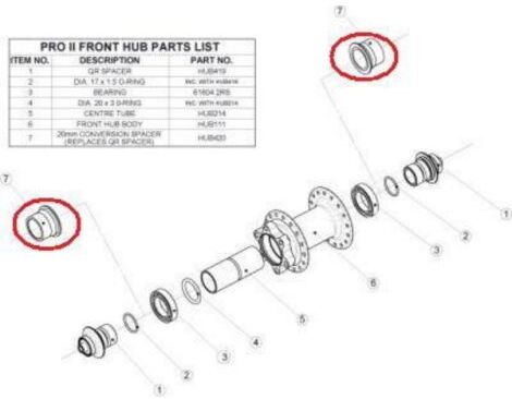 Hope Pro 2 Evo / Pro 4 / Pro 5 Front Hub Axle Conversion Kits - Black / 6 Bolt - 20mm Bolt Thru