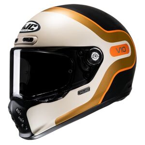 HJC V10 Graphic Motorcycle Helmet - Grape Orange - Small (55-56cm), Black/cream/gold  - Black/cream/gold