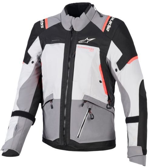 Alpinestars Stella Andes V4 Drystar Ladies Textile Motorcycle Jacket - Dark Grey / Ice Grey / Black / Fluo Coral, 2XL, Black/grey/pink - Black/grey/pink