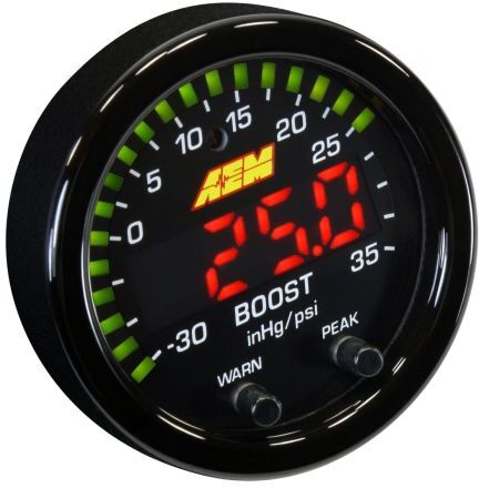 AEM Electronics X Series Boost Pressure Gauge - 30inHg To 35psi / -1 To 2.5bar, Black - Black