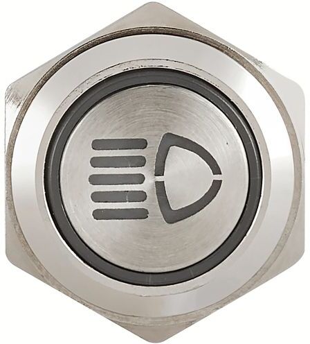 Automotive Plumbing Solutions Illuminated Metal Push Button Switch - Latching Headlight Main Beam Switch In Silver