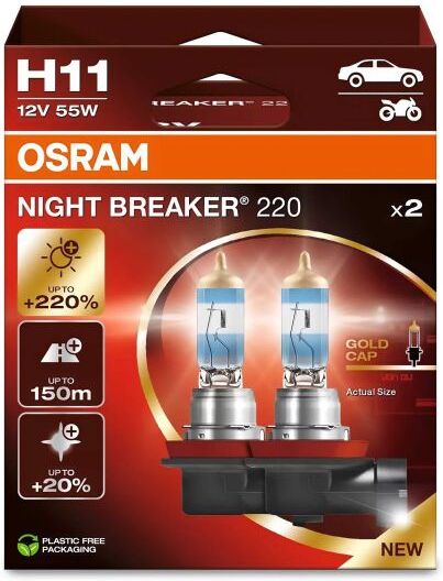 Osram Night Breaker 220 Headlight Bulbs (Pair) - H11 - Twin Pack