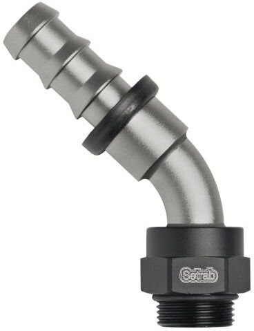 Susa ProLine M22 Male Push Fit Hose End Fittings - 6, 45 Degree, Black/silver - Black/silver