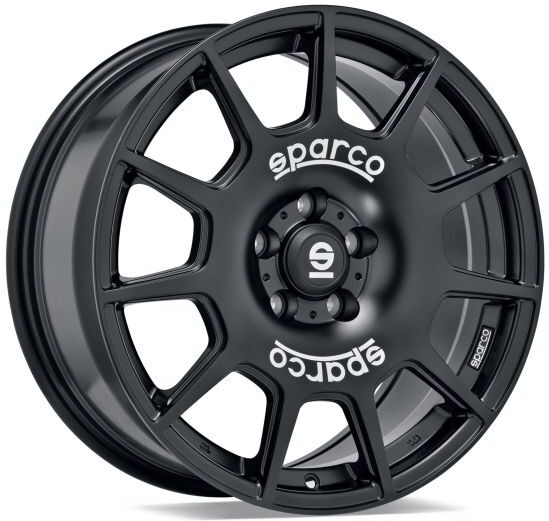 Sparco Wheels Terra Alloy Wheels In Matt Black White Lettering Set Of 4 - 18x8 Inch ET45 5x112 PCD, Black - Black