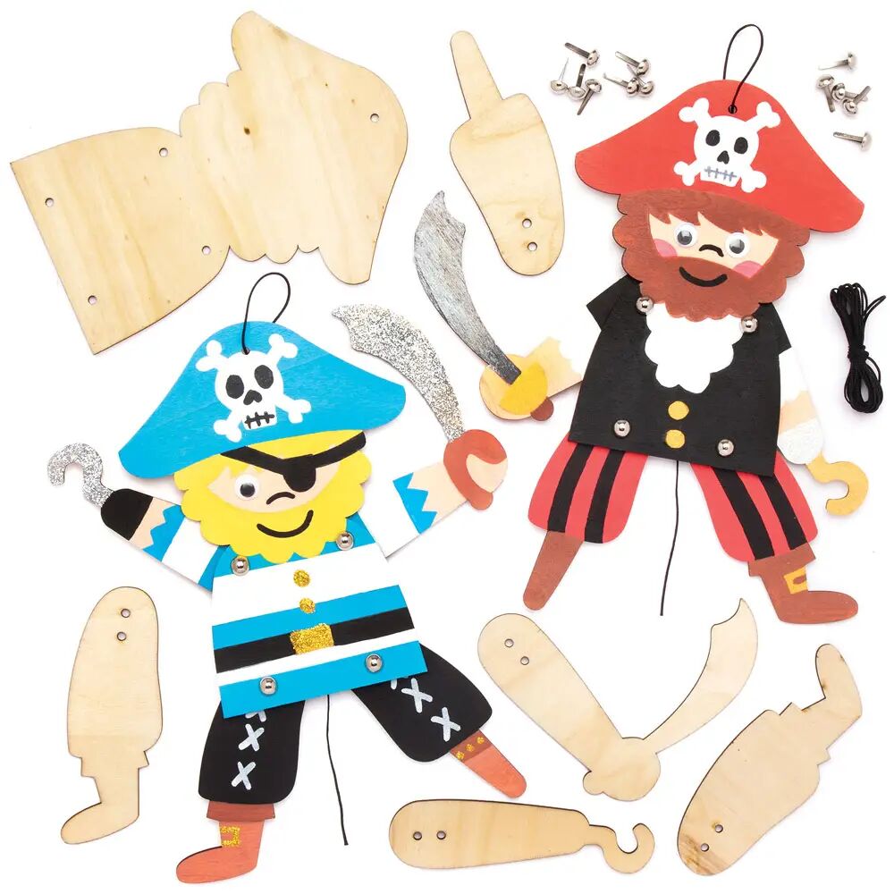 Baker Ross Pirate Wooden Puppet Kits - 4 Wooden Puppets On String. Wooden Pirate Marionettes. Size 24cm.
