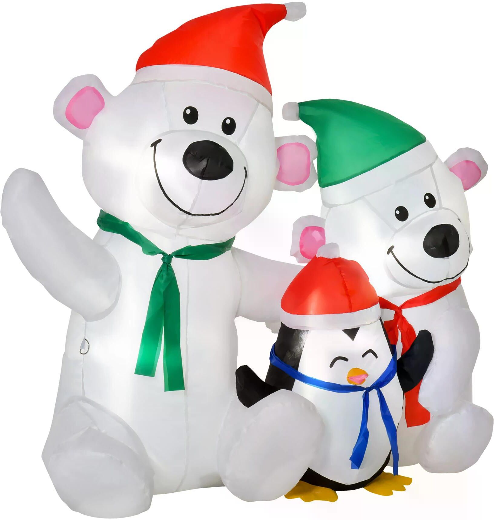 HOMCOM 1.1m Christmas Inflatable Decoration with Two Bears and Penguin Light Up Outdoor Blow Up Decorations Xmas Decor for Holiday Party Garden