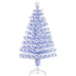 HOMCOM Artificial Fibre Optic Christmas Tree w/ 26 LED Lights Pre-Lit White Blue 4FT