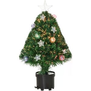 HOMCOM 2FT Pre-lit Artificial Christmas Tree Tabletop Multicoloured Fibre Optic Xmas Decoration w/ LED Lights Pot Table Desk - Green