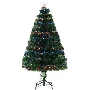 HOMCOM 4ft Pre Lit Christmas Tree Artificial Tree with Multi-Coloured Fiber Optic LED Light(4ft (120cm))