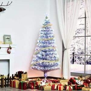 HOMCOM Artificial Fibre Optic Christmas Tree Seasonal Decoration w/ 20 LED Lights Pre-Lit Easy Store White Blue 5FT