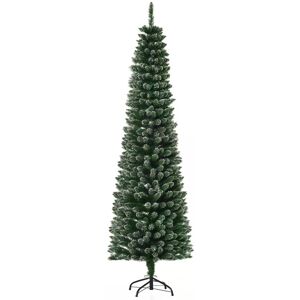 HOMCOM 6.5FT Artificial Snow Dipped Christmas Tree Xmas Pencil Tree Holiday Home Indoor Decoration with Foldable Black Stand, Green