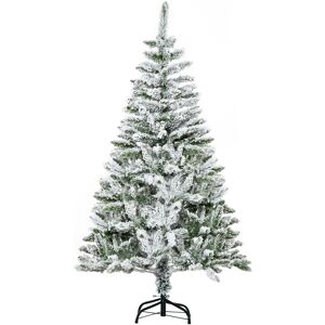 HOMCOM 5 Foot Snow Flocked Artificial Christmas Tree Xmas Pine Tree with 358 Realistic Branches, Auto Open and Steel Base, Green