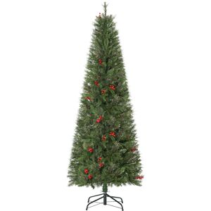 HOMCOM Pencil Artificial Christmas Tree with Realistic Branches, Red Berries, Auto Open, Green