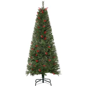 HOMCOM Pencil Artificial Christmas Tree with Realistic Branches, Red Berries, Auto Open, Green