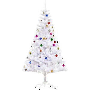 HOMCOM 4.9ft Artificial Christmas Tree Holiday Home Decoration with Xmas Ornaments and Metal Stand, White