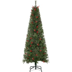 HOMCOM Pencil Artificial Christmas Tree with Realistic Branches, Red Berries, Auto Open, Green