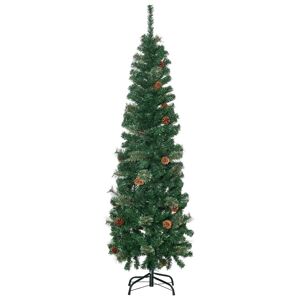 HOMCOM 5.5' Tall Pencil Slim Artificial Christmas Tree with Realistic Branches, 412 Tip Count and 21 Pine Cones, Pine Needles Tree, Xmas Decoration