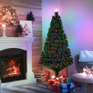 HOMCOM 5FT Green Fiber Optic Xmas Tree Pre-Lit Fibre Optic Artificial Christmas Tree Multi-Colour