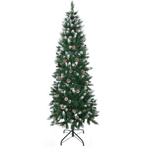 HOMCOM 6 Foot Snow Artificial Christmas Tree with Realistic Branches, Pine Cone, for Indoor Decoration, Green White