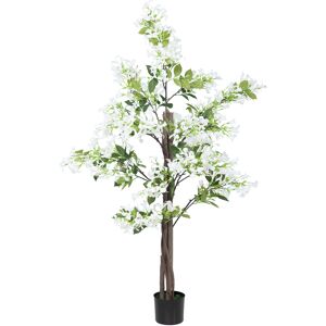 HOMCOM Artificial Honeysuckle Plant in Pot, Fake Floral Decor with Curved Boots for Indoor Outdoor Use, 15x15x150cm, White and Green