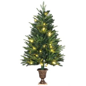 HOMCOM 1.2m Prelit Christmas Tree Artificial Tree Spruce Tree, Plastic Stand-Green